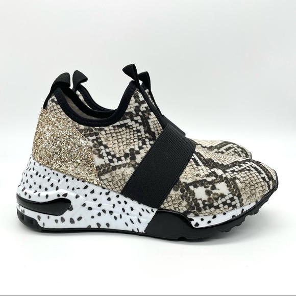 Steve Madden Snake Print Gold Glitter Sneakers - Picture 4 of 12